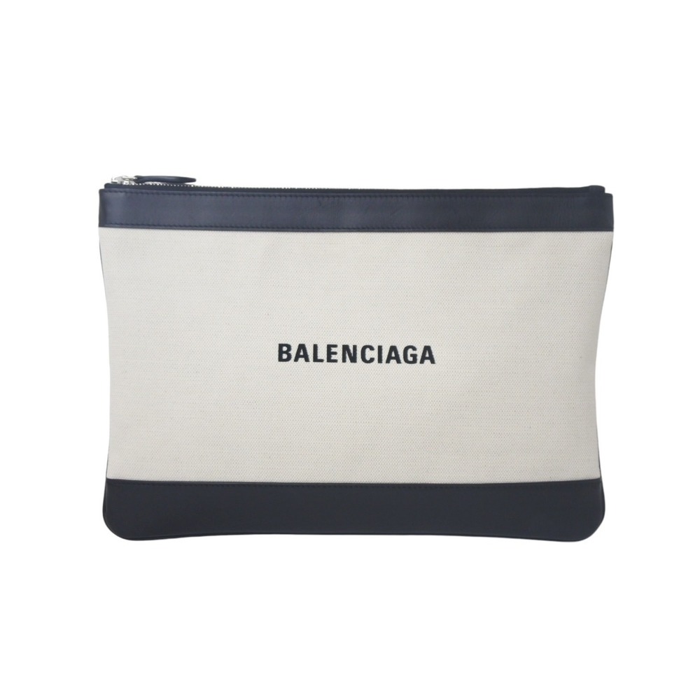 BALENCIAGA Clutch Bag Logo Canvas Leather White Black - Picture 1 of 9